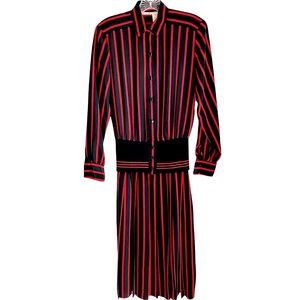 Vintage California Girl Long Sleeve Striped Red Black Dress Size 4